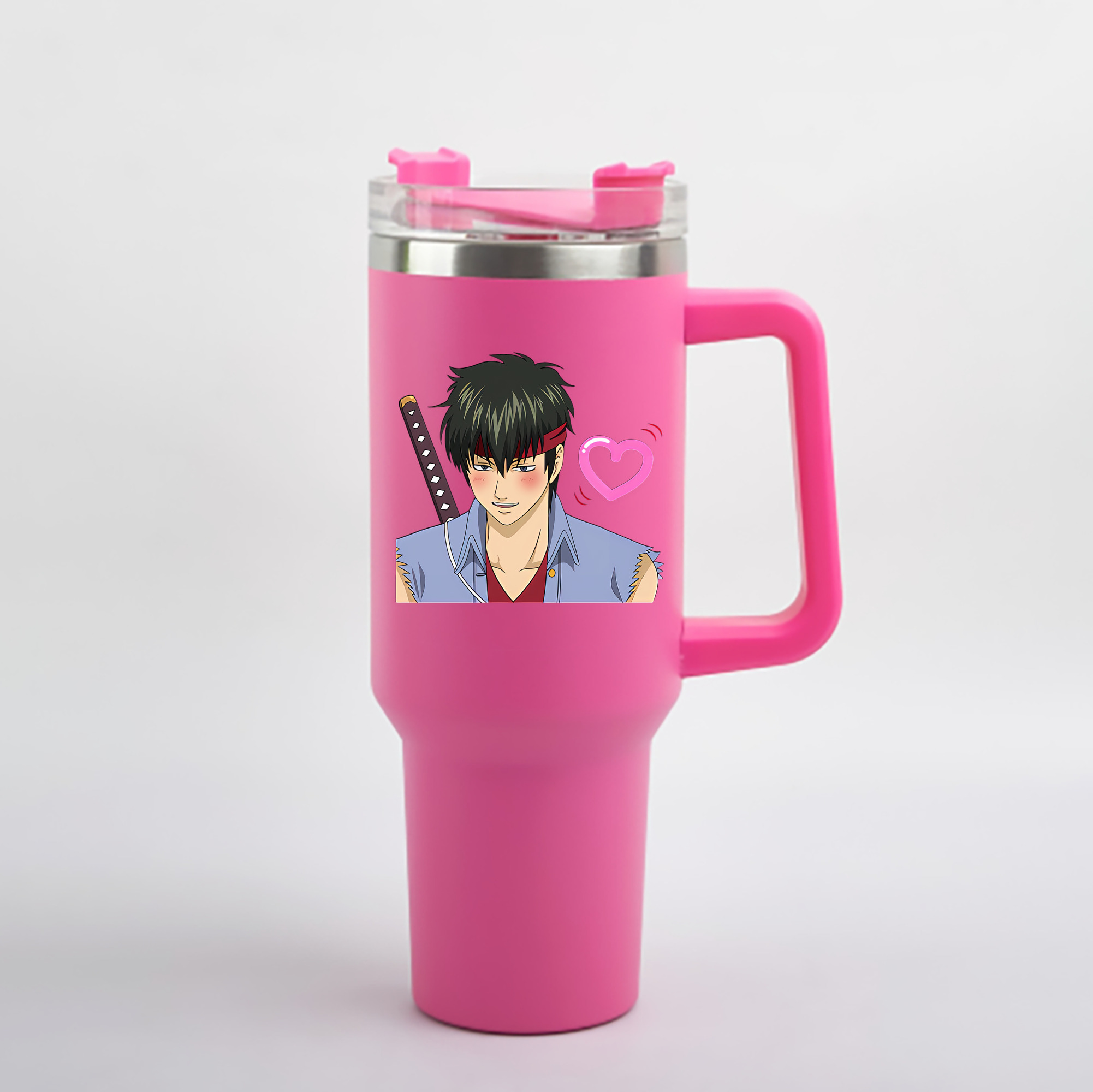 （画像用） ぎんたま 坂田銀時（さかたぎんとき） 神楽 志村新八（しむら しんぱち） GINTAMA Sakata Gintoki Kagura Shimura Shinpachi 1200mL車用タンブラー - クリスタルステッカー（プラスチックストロー付き）